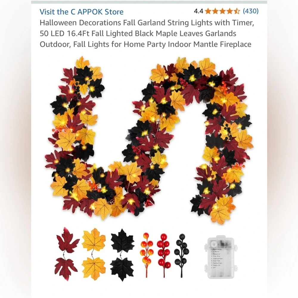 New! Autumn Maple Leaves Garland with LED Lights